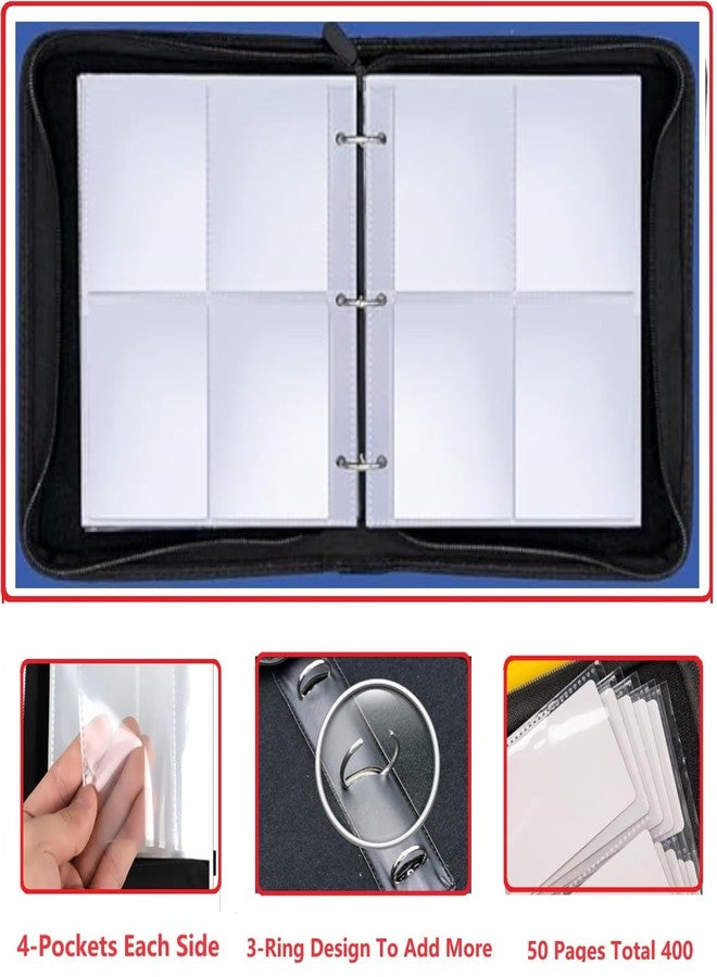 FABULWAY Trading Card Binder with 400 Pockets, Zipper Closure, Card Collection Album with Sleeves (Black-400 Pockets) - Image 3